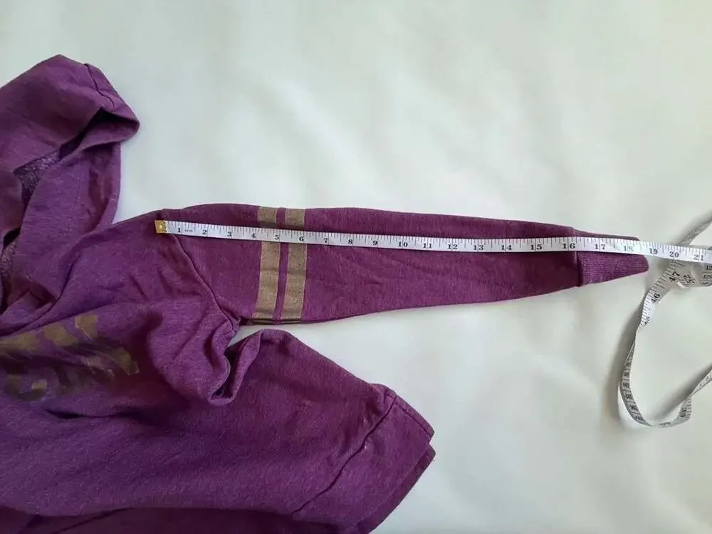 Children's Place Girls Purple Hoodie Size 10/12 Queen Gold Stripe Sleeves Y2K